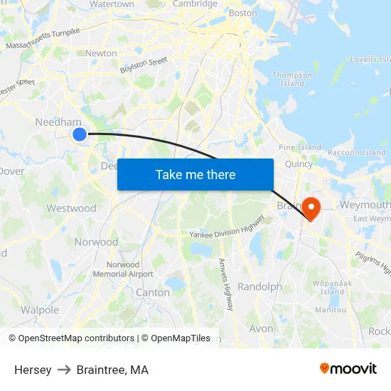 Hersey to Braintree, MA map