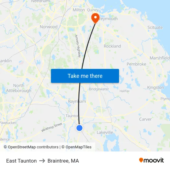 East Taunton to Braintree, MA map
