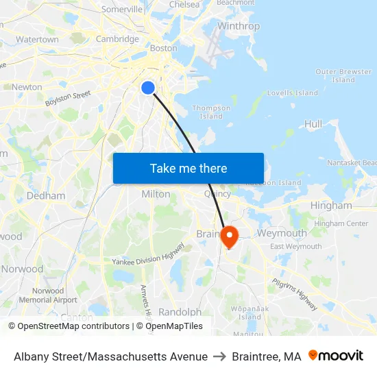 Albany Street/Massachusetts Avenue to Braintree, MA map