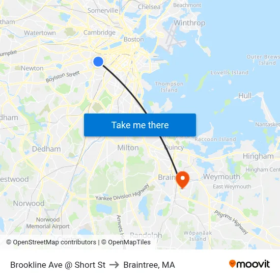 Brookline Ave @ Short St to Braintree, MA map