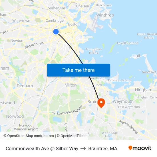 Commonwealth Ave @ Silber Way to Braintree, MA map