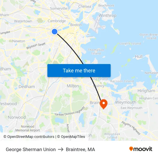 George Sherman Union to Braintree, MA map
