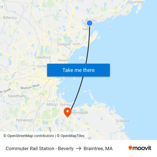 Commuter Rail Station - Beverly to Braintree, MA map