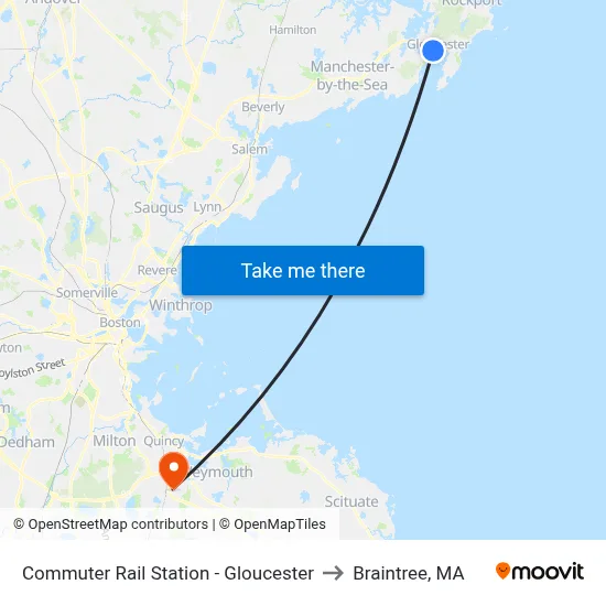 Commuter Rail Station - Gloucester to Braintree, MA map