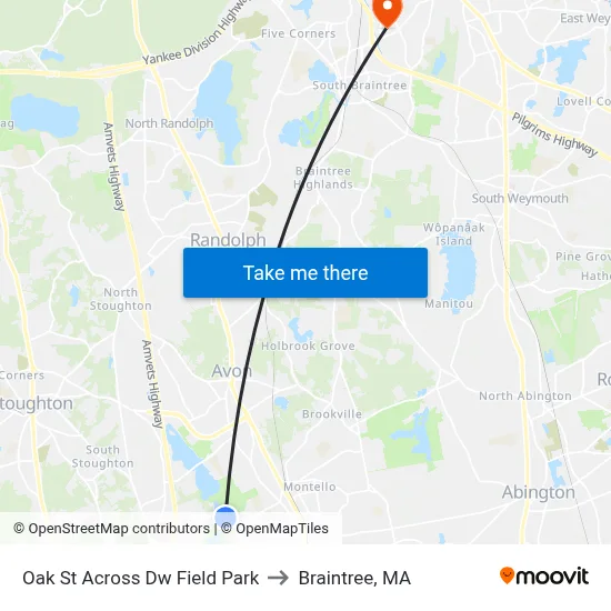 Oak St Across Dw Field Park to Braintree, MA map