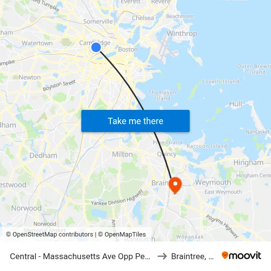 Central - Massachusetts Ave Opp Pearl St to Braintree, MA map