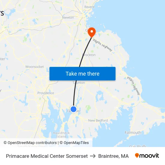 Primacare Medical Center Somerset to Braintree, MA map