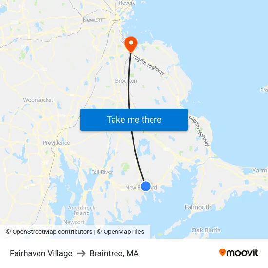 Fairhaven Village to Braintree, MA map