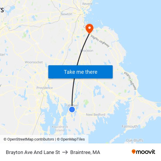 Brayton Ave And Lane St to Braintree, MA map