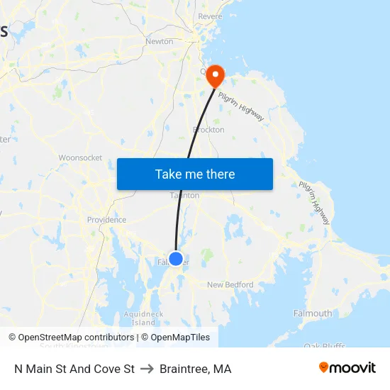 N Main St And Cove St to Braintree, MA map