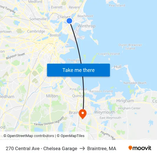 270 Central Ave - Chelsea Garage to Braintree, MA map