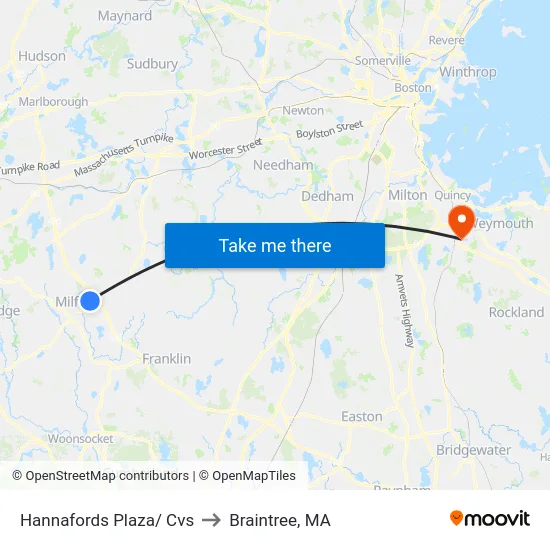 Big Y to Braintree, MA map