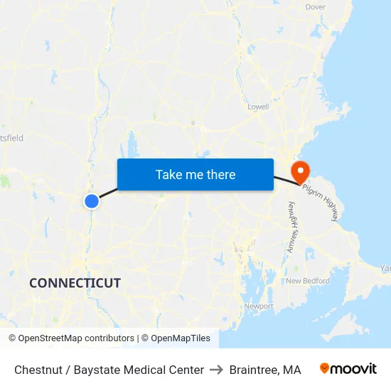 Chestnut / Baystate Medical Center to Braintree, MA map