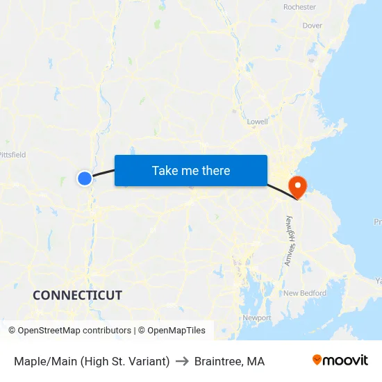 Maple/Main (High St. Variant) to Braintree, MA map