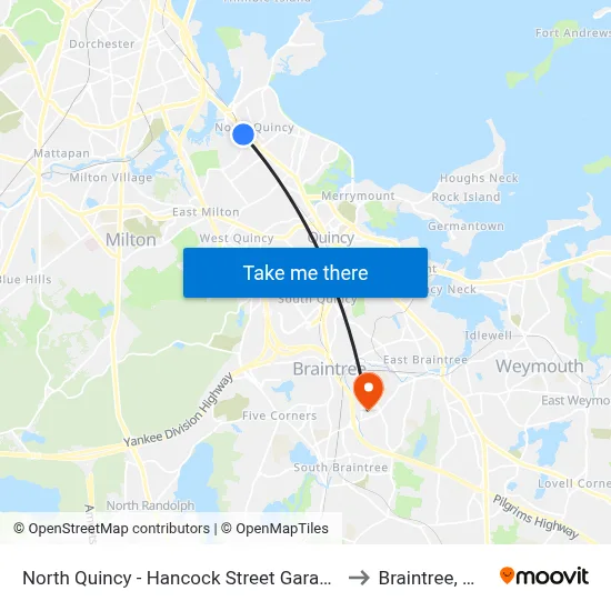 North Quincy - Hancock Street Garage to Braintree, MA map
