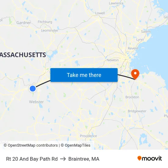 Rt 20 And Bay Path Rd to Braintree, MA map