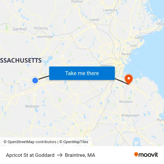 Apricot St at Goddard to Braintree, MA map