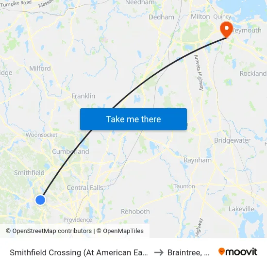 Smithfield Crossing (At American Eagle) to Braintree, MA map