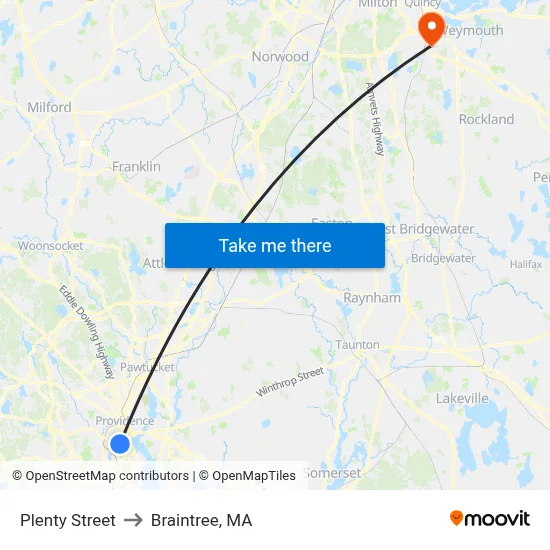 Plenty Street to Braintree, MA map