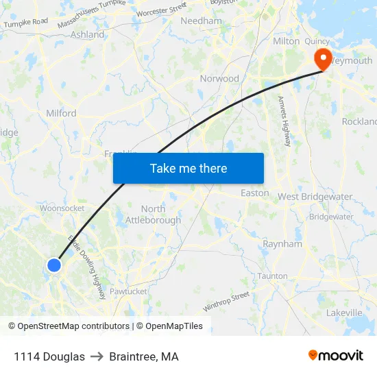 1114 Douglas to Braintree, MA map