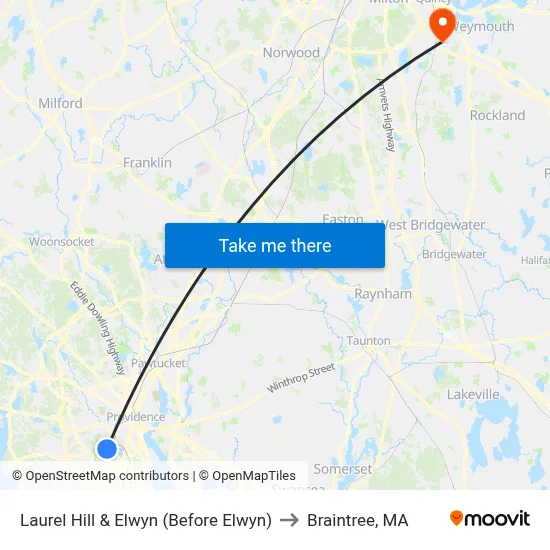Laurel Hill & Elwyn (Before Elwyn) to Braintree, MA map