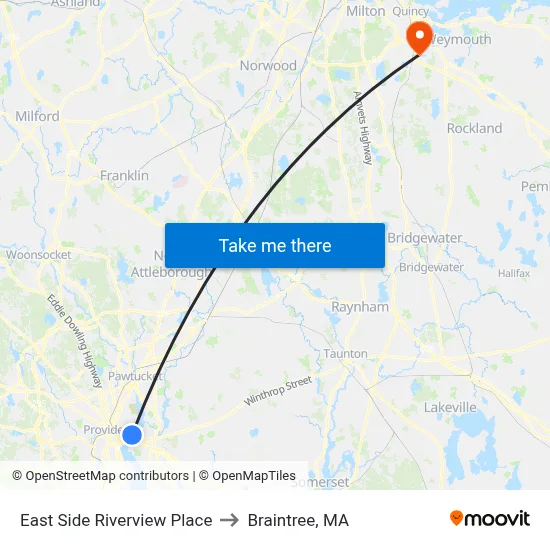 East Side Riverview Place to Braintree, MA map