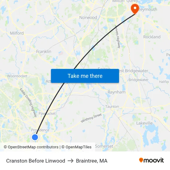 Cranston Before Linwood to Braintree, MA map
