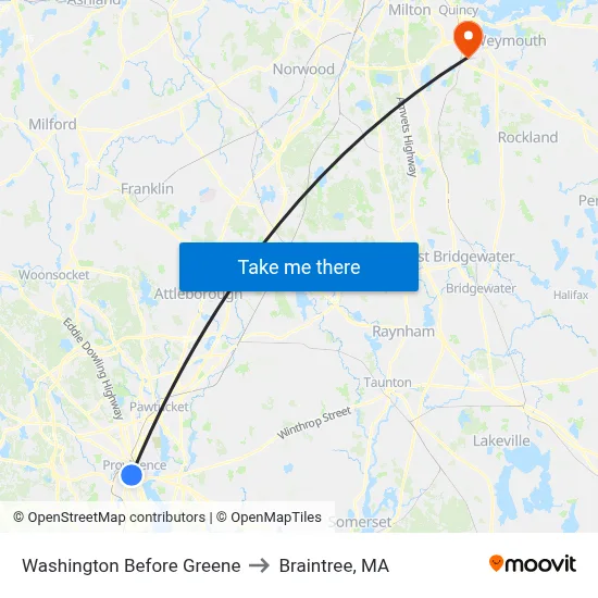 Washington Before Greene to Braintree, MA map