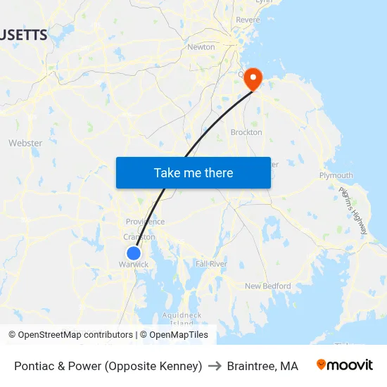 Pontiac & Power (Opposite Kenney) to Braintree, MA map