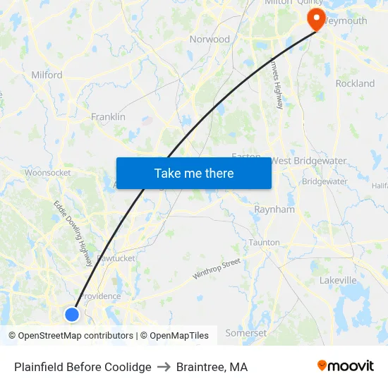 Plainfield Before Coolidge to Braintree, MA map