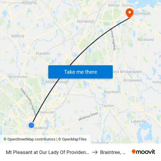 Mt Pleasant at Our Lady Of Providence to Braintree, MA map