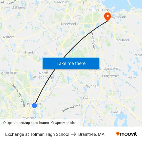 Exchange at Tolman High School to Braintree, MA map