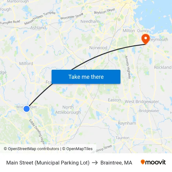 Main Street (Municipal Parking Lot) to Braintree, MA map