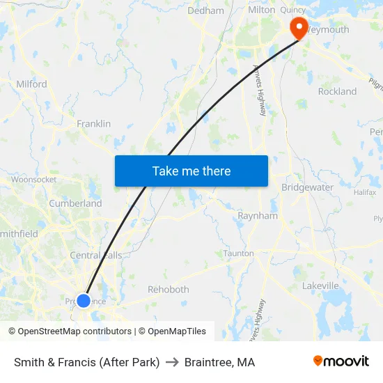 Smith & Francis (After Park) to Braintree, MA map