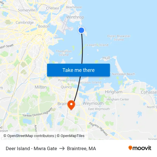 Deer Island - Mwra Gate to Braintree, MA map