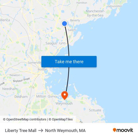 Liberty Tree Mall to North Weymouth, MA map