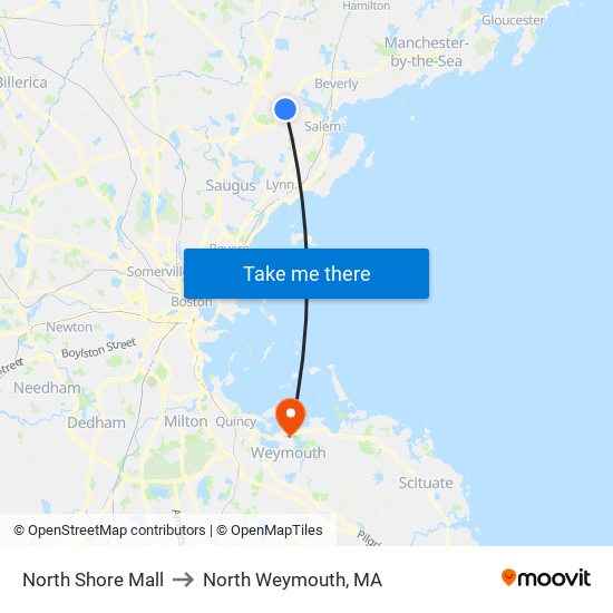 North Shore Mall to North Weymouth, MA map