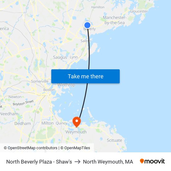 North Beverly Plaza - Shaw's to North Weymouth, MA map