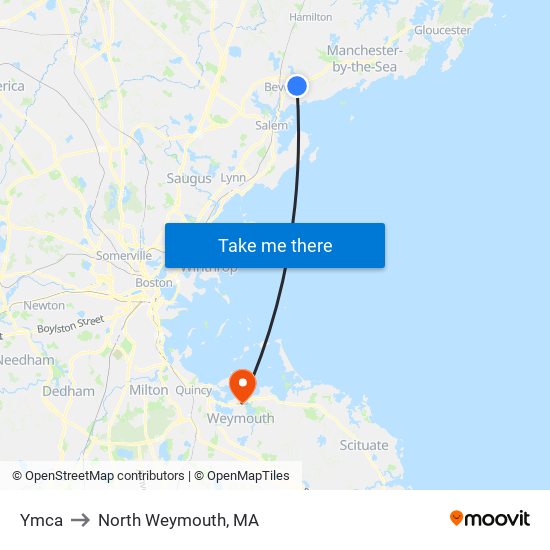 Ymca to North Weymouth, MA map