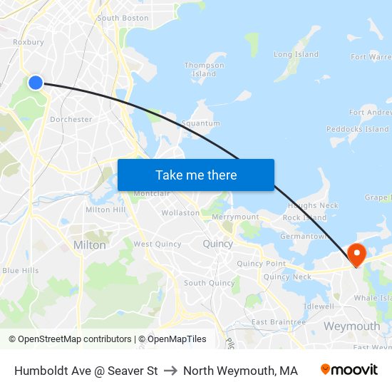 Humboldt Ave @ Seaver St to North Weymouth, MA map
