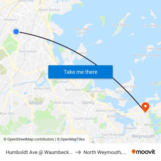 Humboldt Ave @ Waumbeck St to North Weymouth, MA map