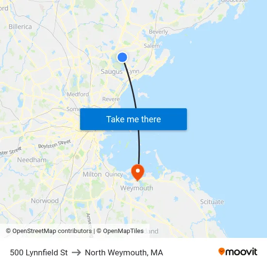 500 Lynnfield St to North Weymouth, MA map