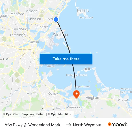 Vfw Pkwy @ Wonderland Market Place to North Weymouth, MA map