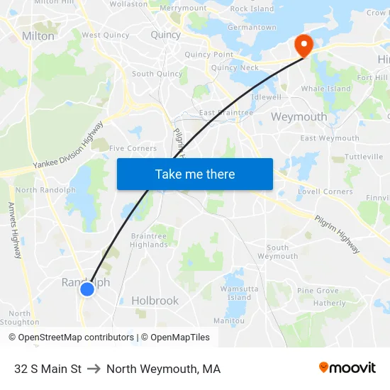 32 S Main St to North Weymouth, MA map