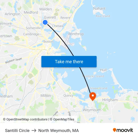 Santilli Circle to North Weymouth, MA map