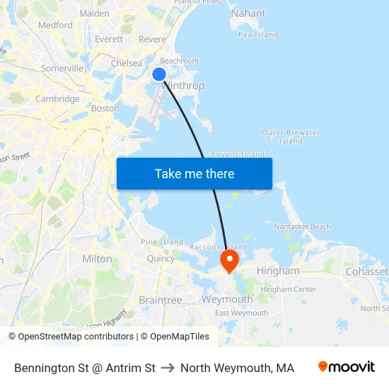 Bennington St @ Antrim St to North Weymouth, MA map