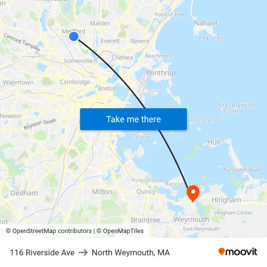 116 Riverside Ave to North Weymouth, MA map