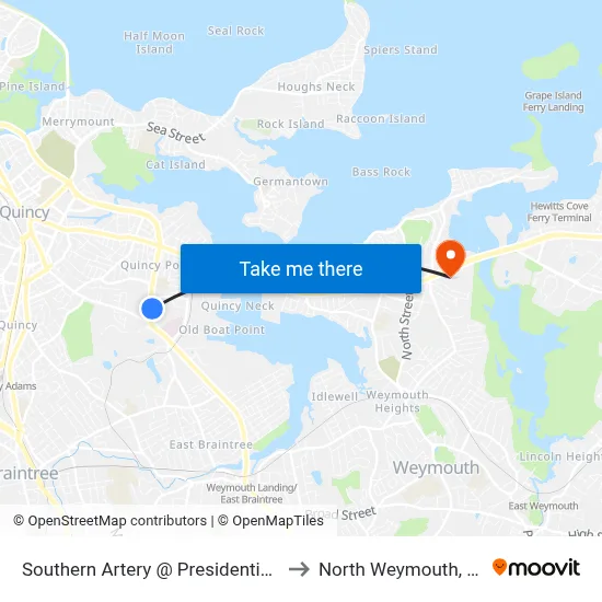 Southern Artery @ Presidential Dr to North Weymouth, MA map