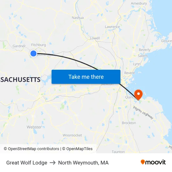 Great Wolf Lodge to North Weymouth, MA map