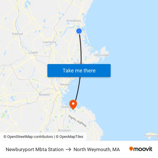 Newburyport Mbta Station to North Weymouth, MA map